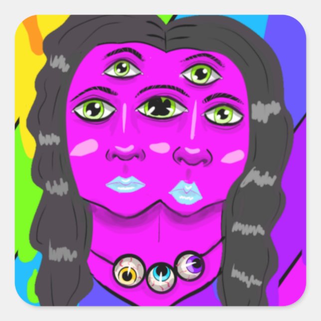 Two Headed Aliens Conjoined at the Eye Square Sticker (Front)