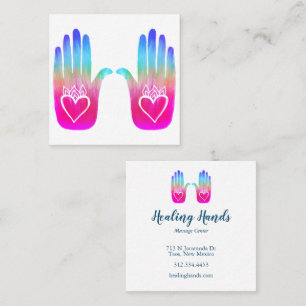 Two Healing Hands Heart Hamsa Colourful Customized Square Business Card