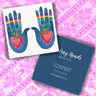 Two Healing Hands Watercolor Boho Chic Square Business Card
