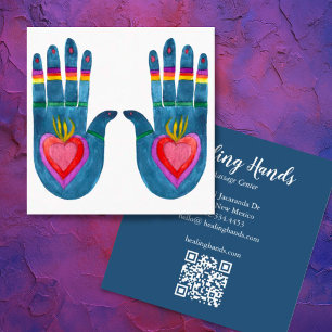 Two Healing Hands Watercolor Boho QR Code Square Business Card