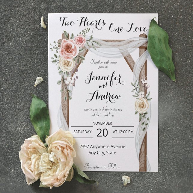 Two Heart One Love Rustic Arbor Roses Wedding Invitation (Creator Uploaded)