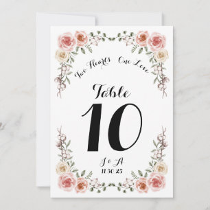 Two Heart One Love Vintage Pink Roses Table Sign Holiday Card
