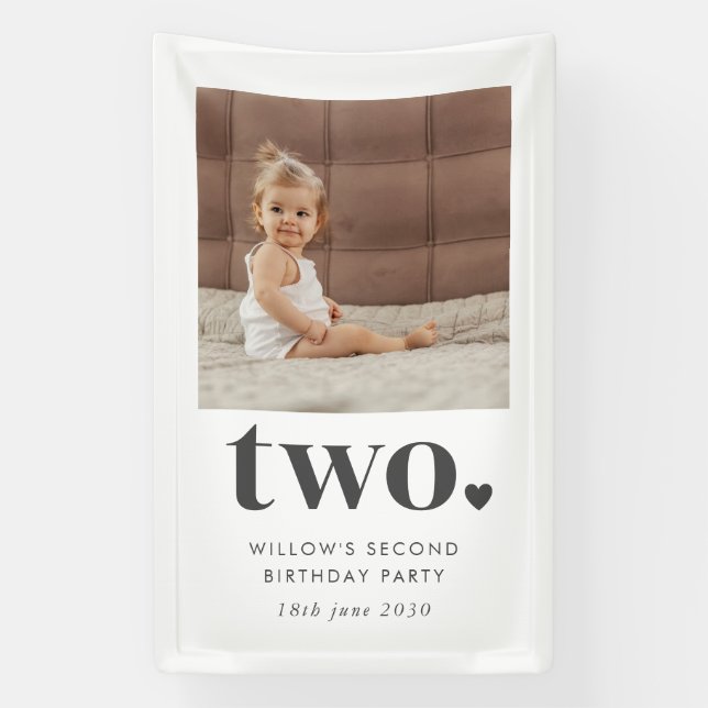 Two Heart Square Photo 2nd Birthday Banner (Vertical)