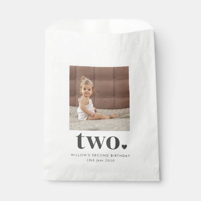 Two Heart Square Photo 2nd Birthday Favour Bag (Front)