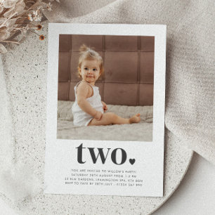 Two Heart Square Photo 2nd Birthday Invitation