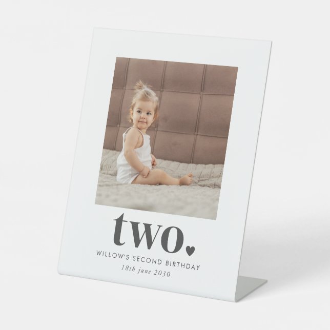Two Heart Square Photo 2nd Birthday Welcome Pedestal Sign (Front)