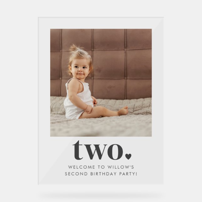Two Heart Square Photo 2nd Birthday Welcome Sign (Front)
