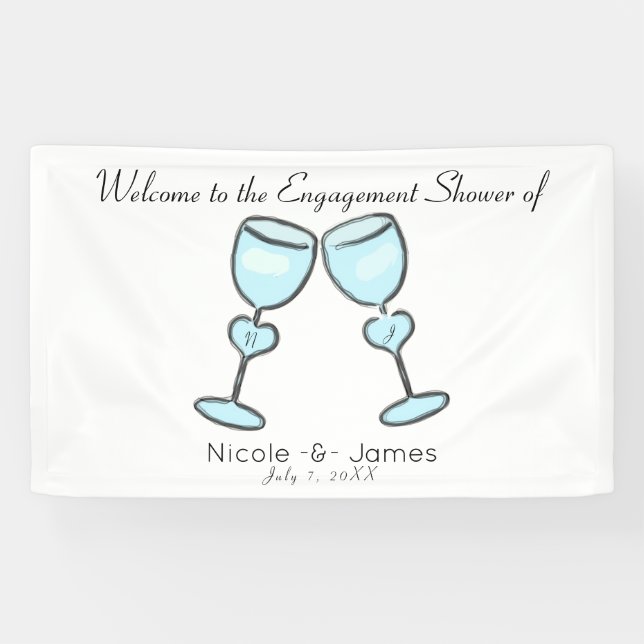 Two Heart Wine Glasses Bridal Shower Engagement Banner (Horizontal)