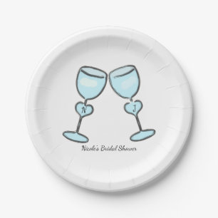 Two Heart Wine Glasses Bridal Shower Engagement Paper Plate