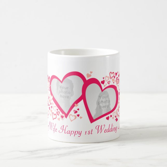 Two hearts 1st wedding anniversary photo mug (Center)