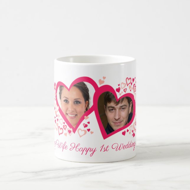 Two hearts 1st wedding anniversary photo mug (Center)