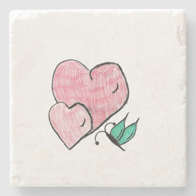 Two hearts and a Butterfly  Stone Coaster (Front)