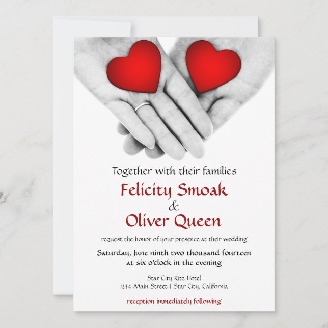 "Two Hearts as One" Valentine Wedding Invitation (Front)