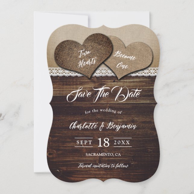 Two Hearts Become One Rustic Country Barn Wedding Save The Date (Front)
