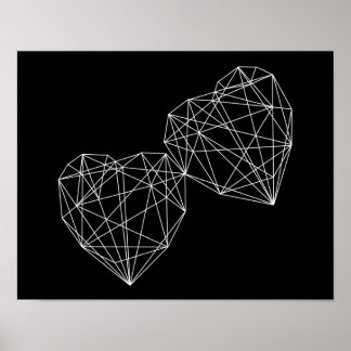 Two Hearts Black Geometric Minimal Art Poster