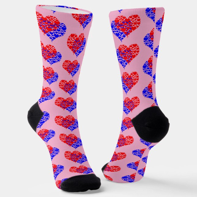 Two hearts blue and red socks (Angled)