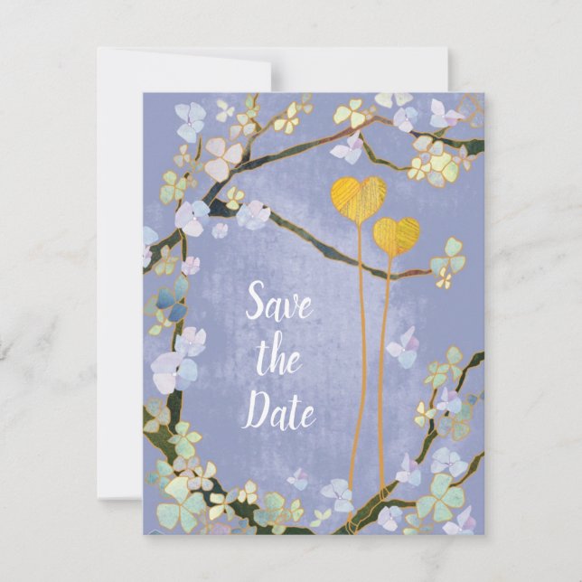 Two Hearts Blue Boho Wedding Save the Date (Front)