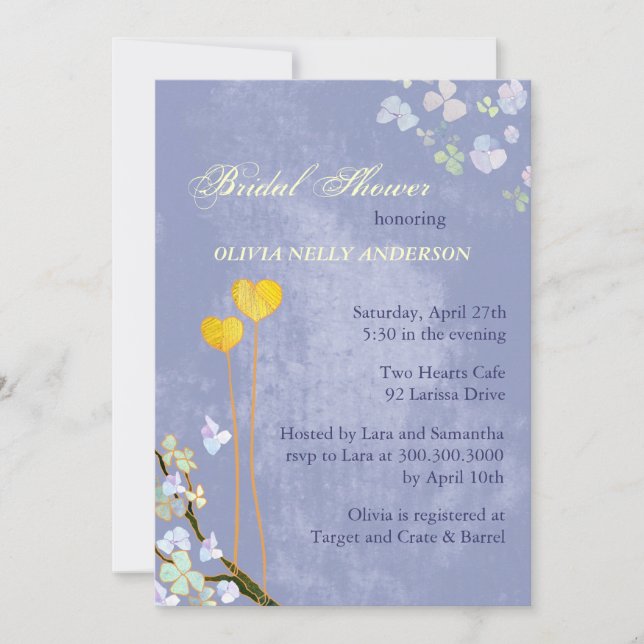 Two Hearts Blue Spring Floral Bridal Shower Invitation (Front)
