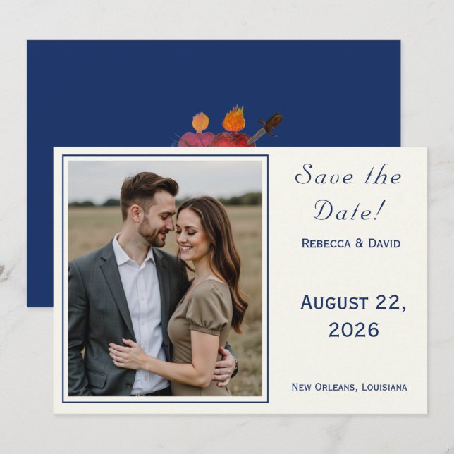 Two Hearts Catholic Flat Save The Date Card (Front/Back)