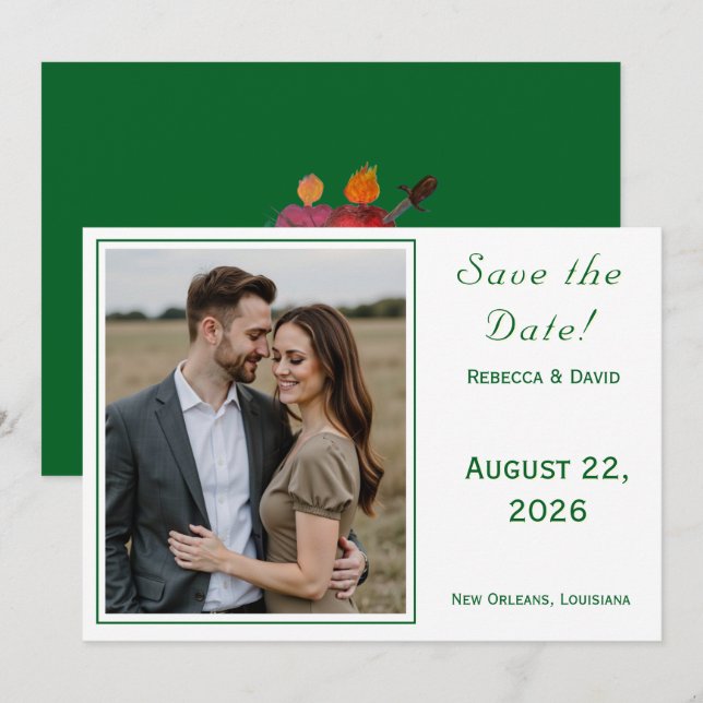 Two Hearts Catholic Flat Save The Date Card (Front/Back)