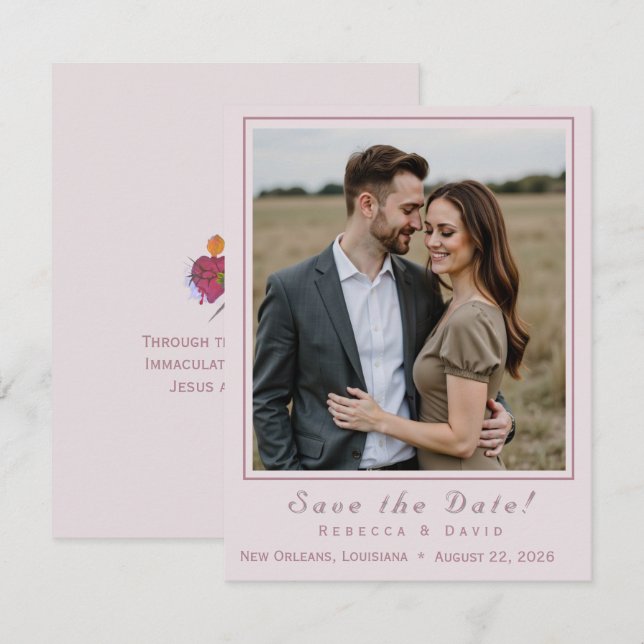 Two Hearts Catholic Flat Save The Date Card (Front/Back)