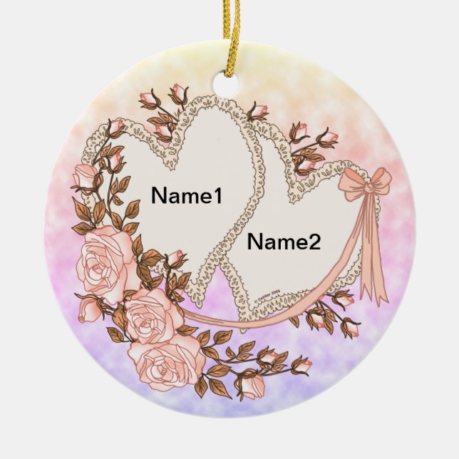 Two Hearts  Ceramic Ornament (Front)