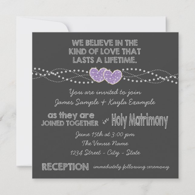 Two Hearts Chalkboard Wedding Invitation (Front)