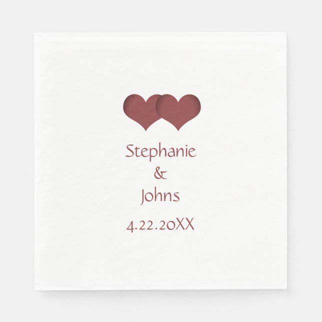 Two Hearts Couple Wedding Romantic Custom Name Napkin (Front)