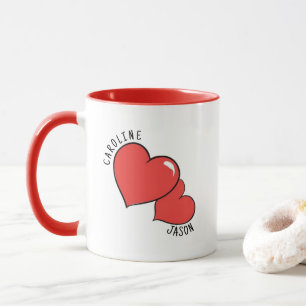 Two Hearts Custom Names Mug
