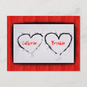 Two Hearts Fresh White Snow Red Corrugated Metal Postcard