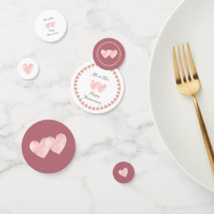 Two Hearts Happy Anniversary on Rose Gold & White Confetti