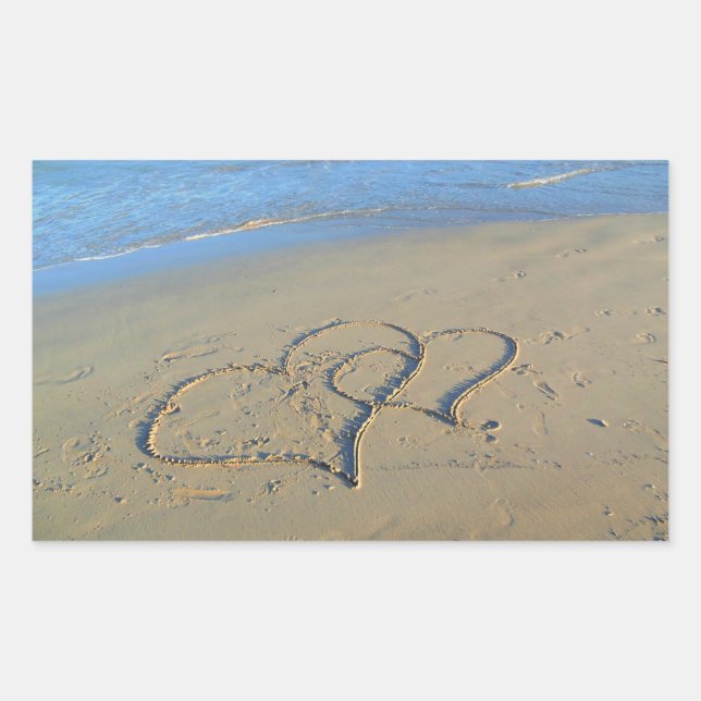 Two Hearts in Beach Sand Sticker (Front)