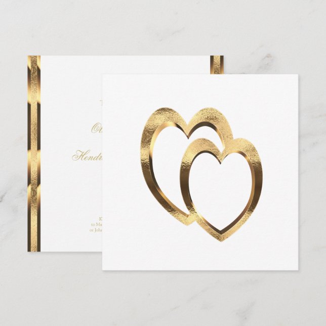 Two Hearts in Faux Gold Engagement Invitation (Front/Back)