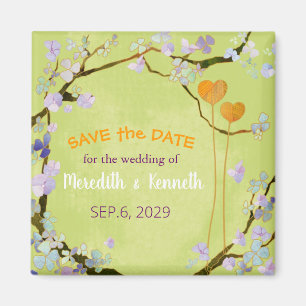 Two Hearts in Green Spring Wedding Save The Date Magnet