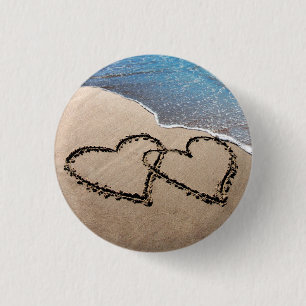 Two Hearts In The Sand 1 Inch Round Button