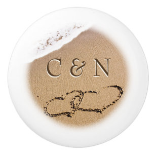 Two Hearts In The Sand Ceramic Knob