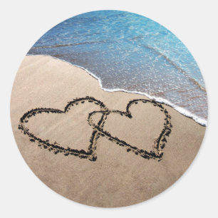 Two Hearts In The Sand Classic Round Sticker