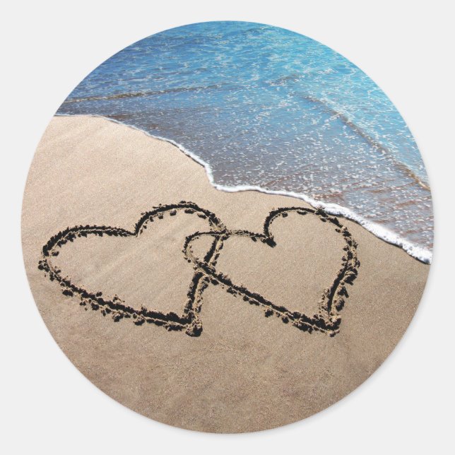 Two Hearts In The Sand Classic Round Sticker (Front)