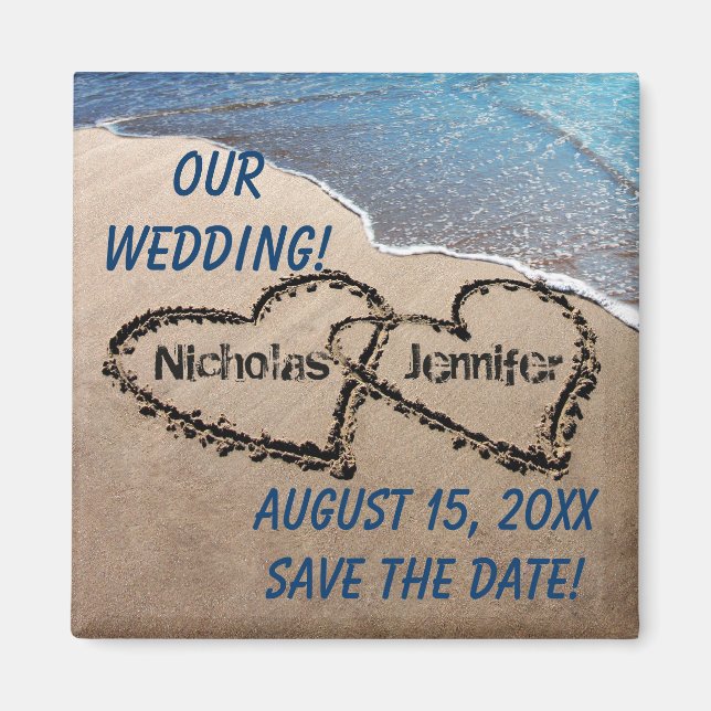 Two Hearts In The Sand Save The Date Magnet (Front)