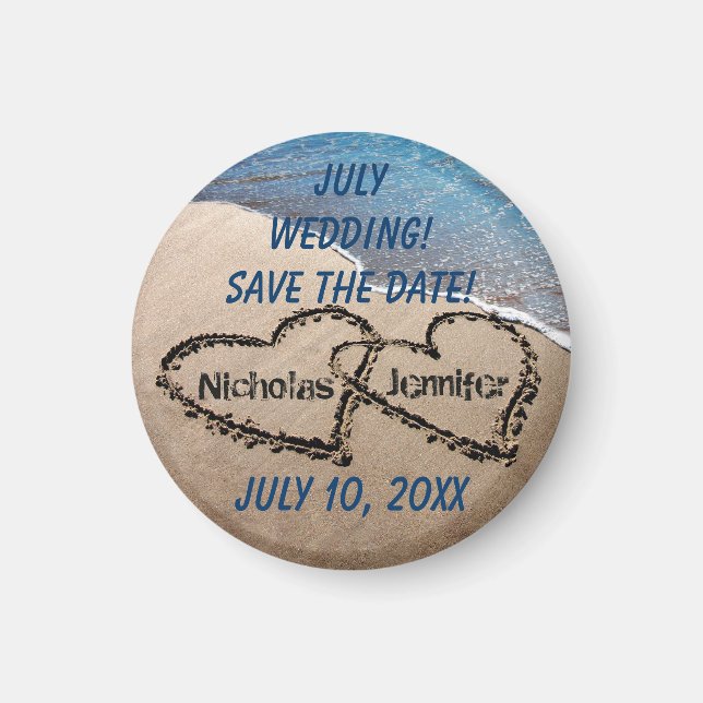 Two Hearts In The Sand Save The Date Magnet (Front)