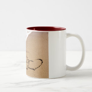 Two Hearts In The Sand Two-Tone Coffee Mug