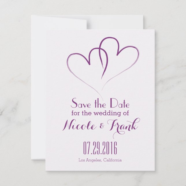 Two Hearts intertwined Save the Date -Purple (Front)