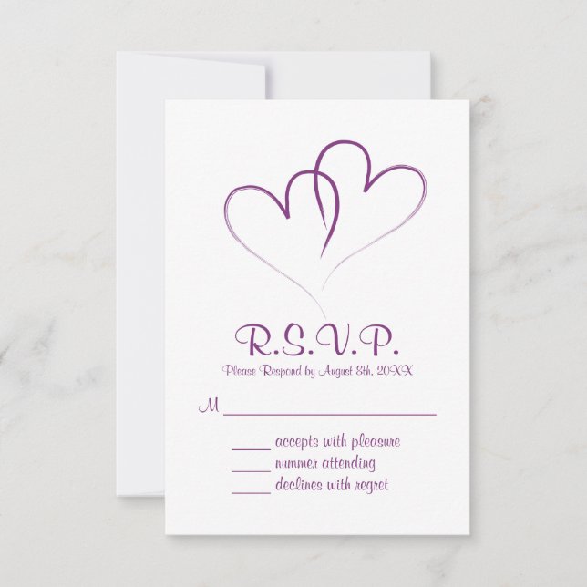 Two hearts intertwined Wedding RSVP Card (Front)