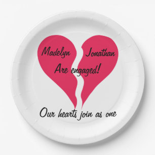Two Hearts Join as One Name Personalized Engaged Paper Plate