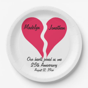 Two Hearts Joined Anniversary Name Personalized Paper Plate