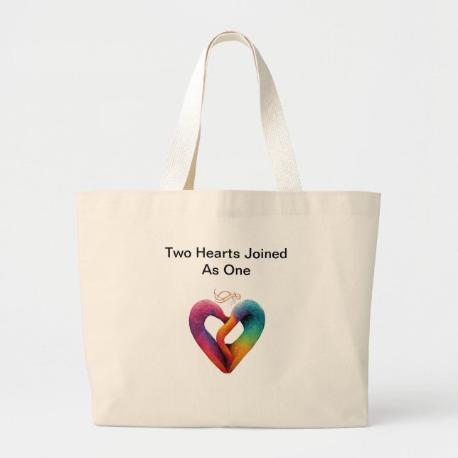 Two Hearts Joined As One Large Tote Bag (Front)