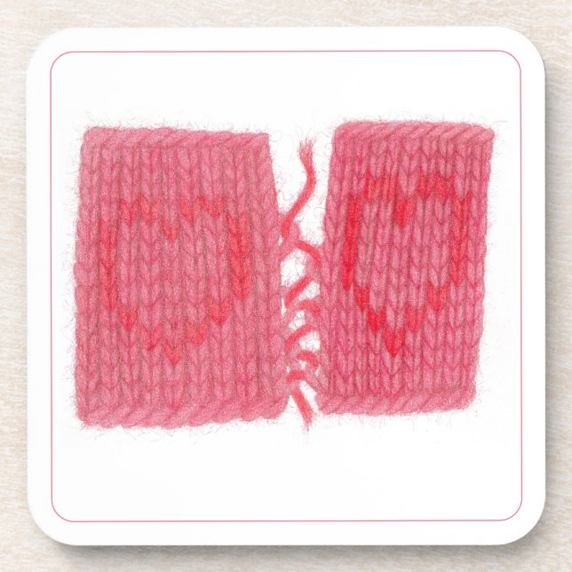 TWO HEARTS KNIT Hard Plastic Coasters  (Front)