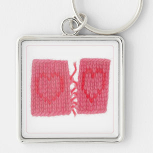 TWO HEARTS KNIT Porte-clés carré Premium