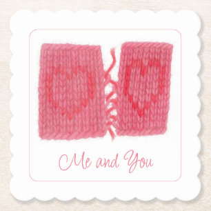 TWO HEARTS KNIT Scallop Square Coasters + Text