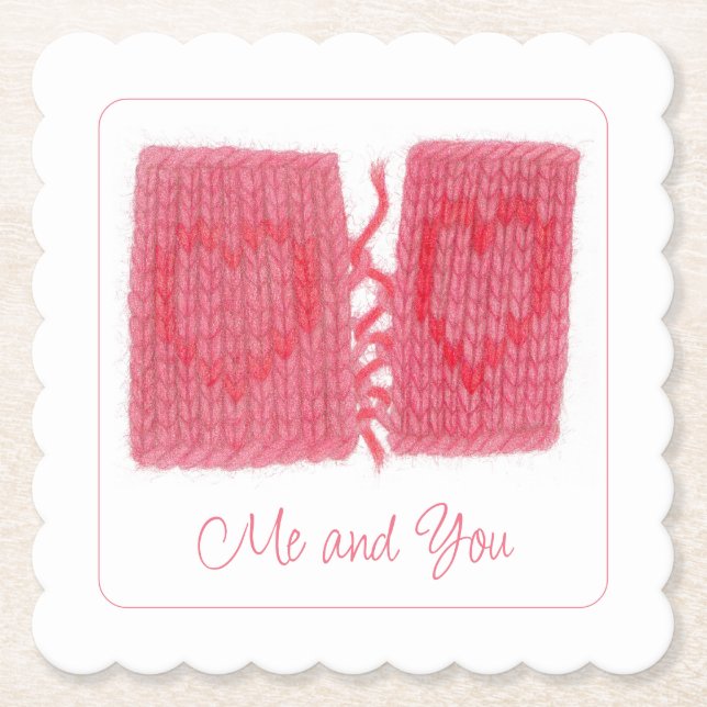 TWO HEARTS KNIT Scallop Square Coasters + Text (Front)